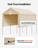 VEVOR Carport Replacement Canopy, 6 x 3 m Potable Garage Tent Top Tarp with Sidewalls, UV-Resistant & Waterproof, Heavy Duty Car Shelter Tarp with Ball Buggees, Beige, Frame Not Included - Rear View