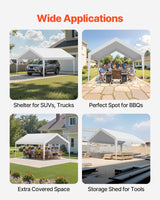 Carport Replacement Canopy, 6 x 3.6 m Potable Garage Tent Top Tarp, UV-Resistant & Waterproof Car Shelter Tarp, Heavy Duty Car Port Cover with Ball Buggees, White, Frame Not Included