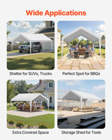 VEVOR Carport Replacement Canopy, 6 x 3.6 m Potable Garage Tent Top Tarp, UV-Resistant & Waterproof Car Shelter Tarp, Heavy Duty Car Port Cover with Ball Buggees, White, Frame Not Included - Rear View