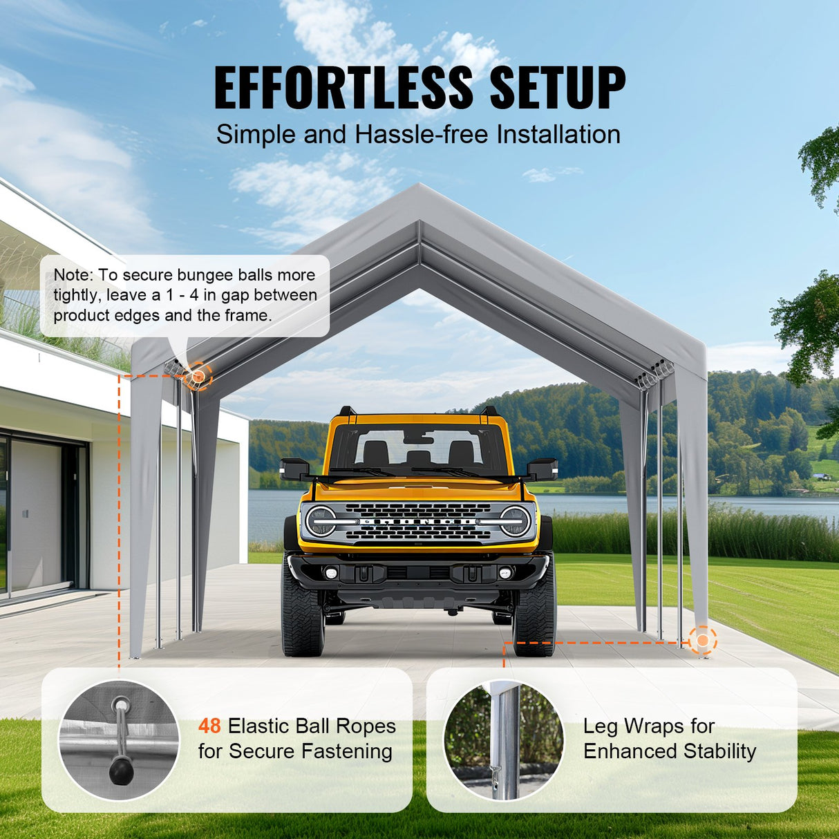 VEVOR Carport Replacement Canopy Cover 12 x 20 ft, Garage Top Tent Shelter Tarp Heavy-Duty Waterproof & UV Protected, Easy Installation with Ball