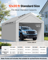 Carport Replacement Canopy, 6x 3.6 m Potable Garage Tent Top Tarp with Sidewalls, UV-Resistant & Waterproof, Heavy Duty Car Shelter Tarp with Ball Buggees, Grey, Frame Not Included