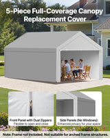 VEVOR Carport Replacement Canopy, 6x 3.6 m Potable Garage Tent Top Tarp with Sidewalls, UV-Resistant & Waterproof, Heavy Duty Car Shelter Tarp with Ball Buggees, Grey, Frame Not Included - Side View