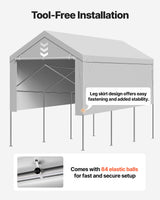 VEVOR Carport Replacement Canopy, 6x 3.6 m Potable Garage Tent Top Tarp with Sidewalls, UV-Resistant & Waterproof, Heavy Duty Car Shelter Tarp with Ball Buggees, Grey, Frame Not Included - Rear View