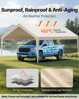 VEVOR Carport Replacement Canopy, 6 x 3.6 m Potable Garage Tent Top Tarp, UV-Resistant & Waterproof Car Shelter Tarp, Heavy Duty Car Port Cover with Ball Buggees, Beige, Frame Not Included - Side View