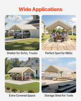 VEVOR Carport Replacement Canopy, 6 x 3.6 m Potable Garage Tent Top Tarp, UV-Resistant & Waterproof Car Shelter Tarp, Heavy Duty Car Port Cover with Ball Buggees, Beige, Frame Not Included - Rear View