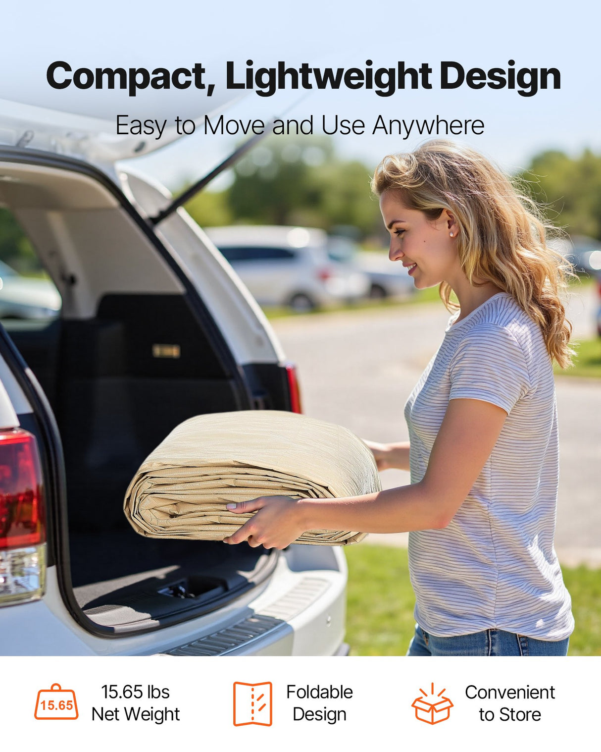 VEVOR Carport Replacement Canopy, 6 x 3.6 m Potable Garage Tent Top Tarp, UV-Resistant & Waterproof Car Shelter Tarp, Heavy Duty Car Port Cover with Ball Buggees, Beige, Frame Not Included