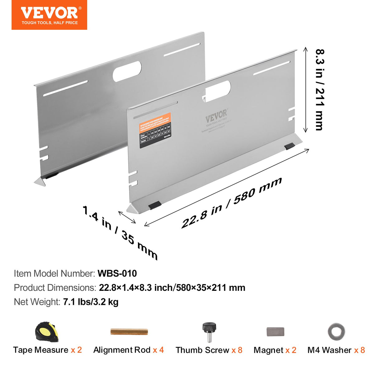 VEVOR Wheel Alignment Tool, 2-Pack Alignment Tool Toe Plates, Stainless Steel Toe Angle Measurement Tool Plate, 4 Alignment Rods and Magnetic Slots,