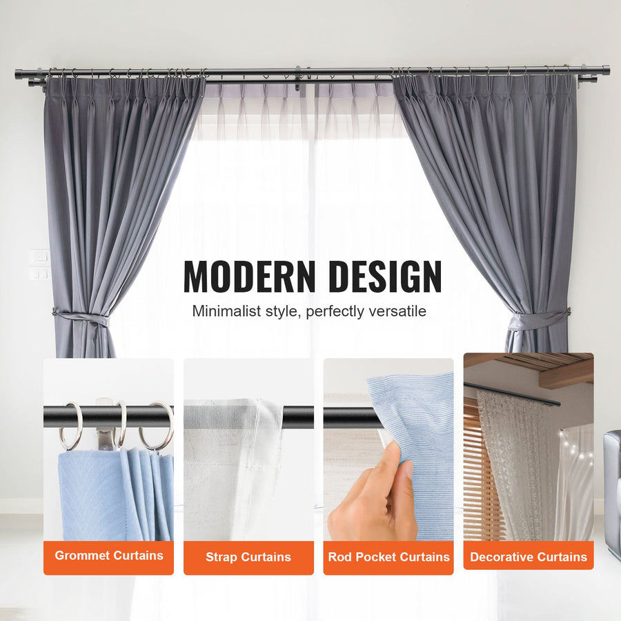 Double Rod Curtain Rods, 36-72 inches(3-6ft) Adjustable Length, Black Double Curtain Rods with Cap Finials,, image 5