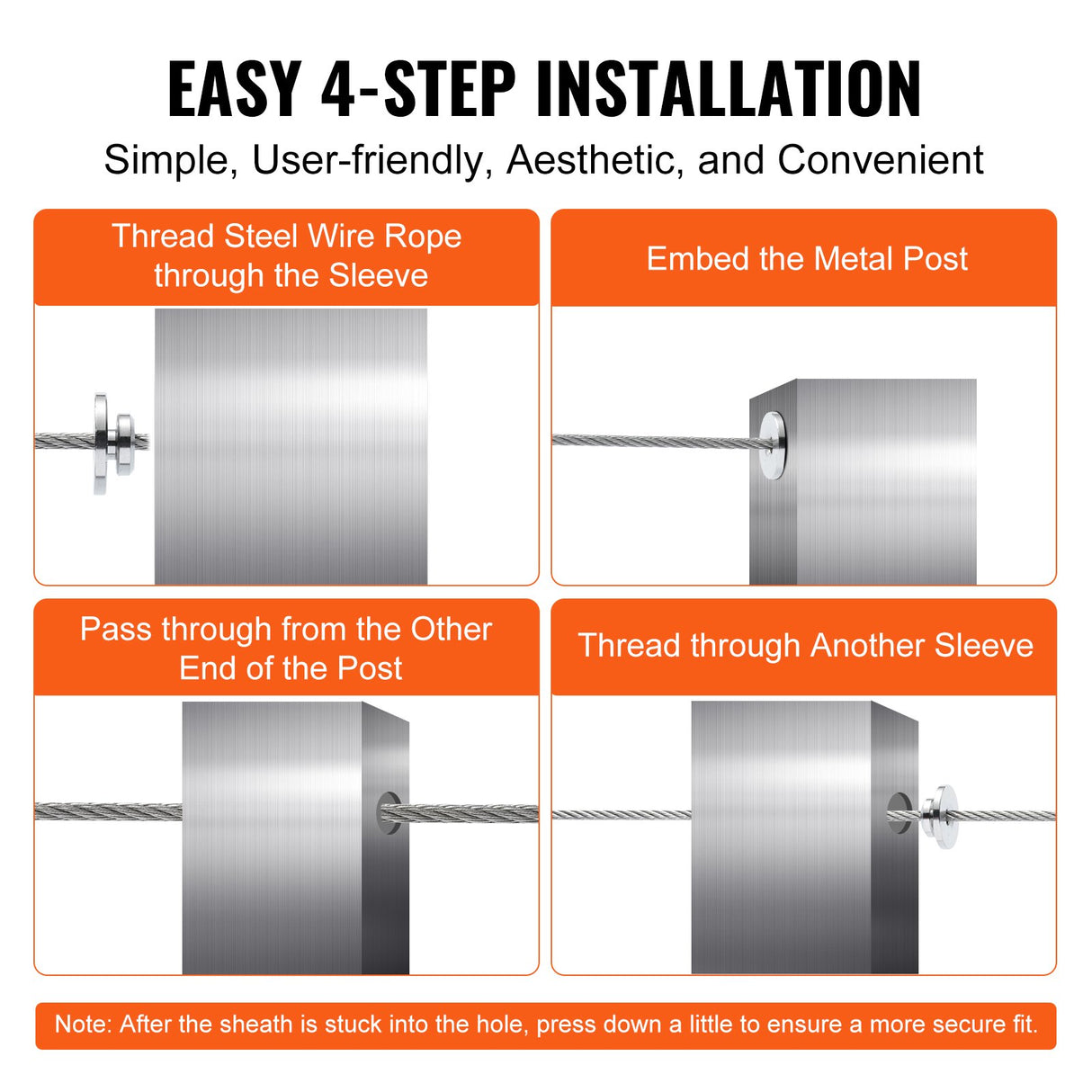 VEVOR 51Pack Cable Railing Kit 3.2mm Wheel Protector Sleeves, Bundle with Black Invisible 3.2mm Swage Tensioner and Terminal, Cable Railing Post