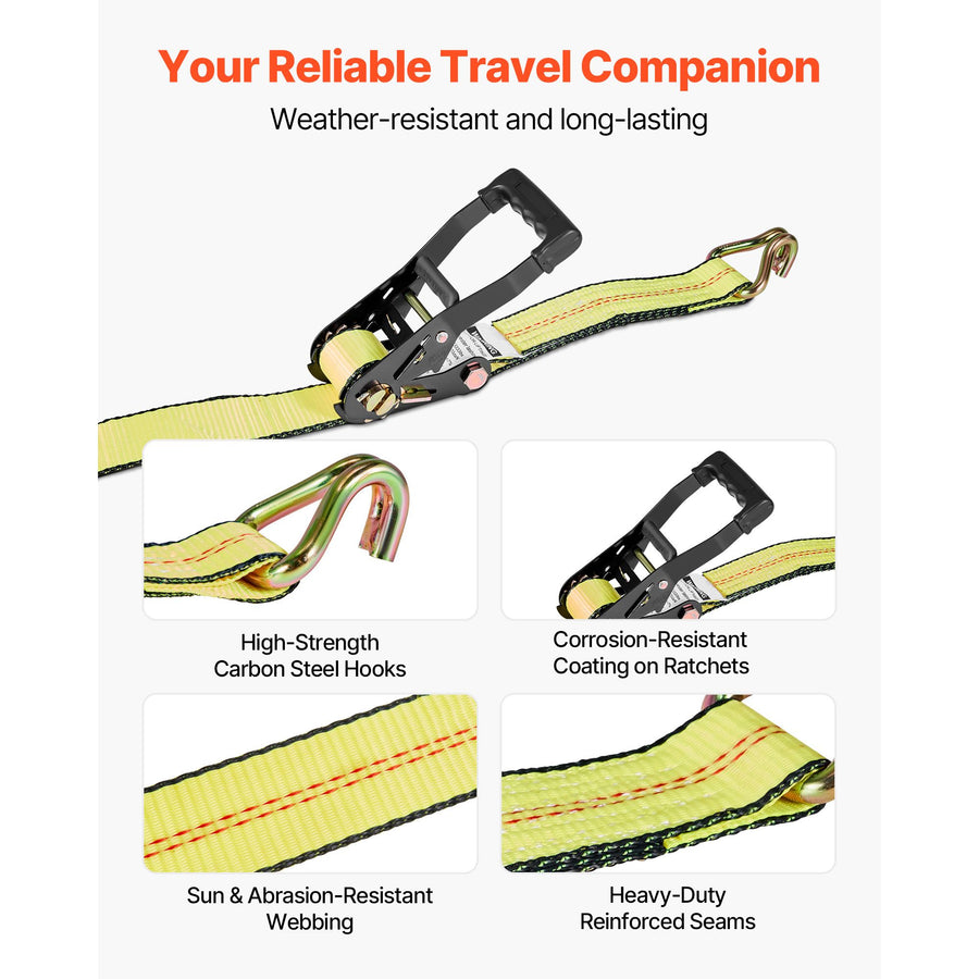 Wheel Chock Tie-Down Kit, Deck-Style Trailer Tie Down Strap, Car Tie Down Kit with J-Hook, Break Strength 4540 kg & Working Load 1512 kg Motorcycle Tie-Down System for SUVs, Trailers, Trucks