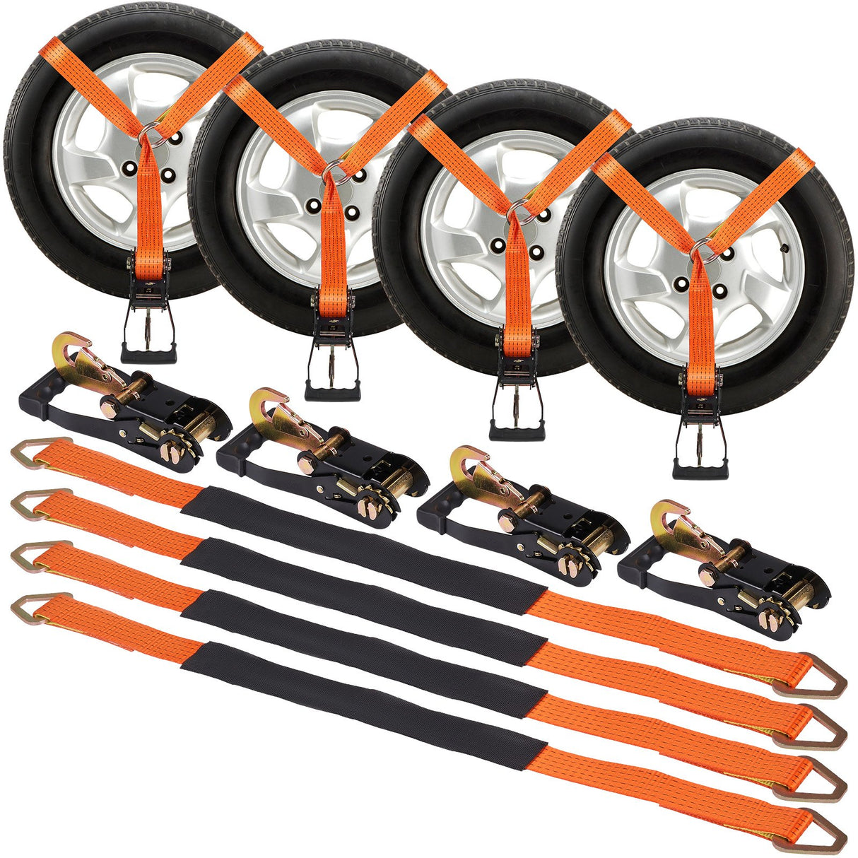 VEVOR Ratchet Tie Down Straps Kit, 5.08" x 304.8" Tire Straps, 2500kgs Working Load, 11023 LBS Breaking Strength, Car Tie Down Straps with Snap Hooks for Passenger Car, Truck, Trailer, 4-Pack