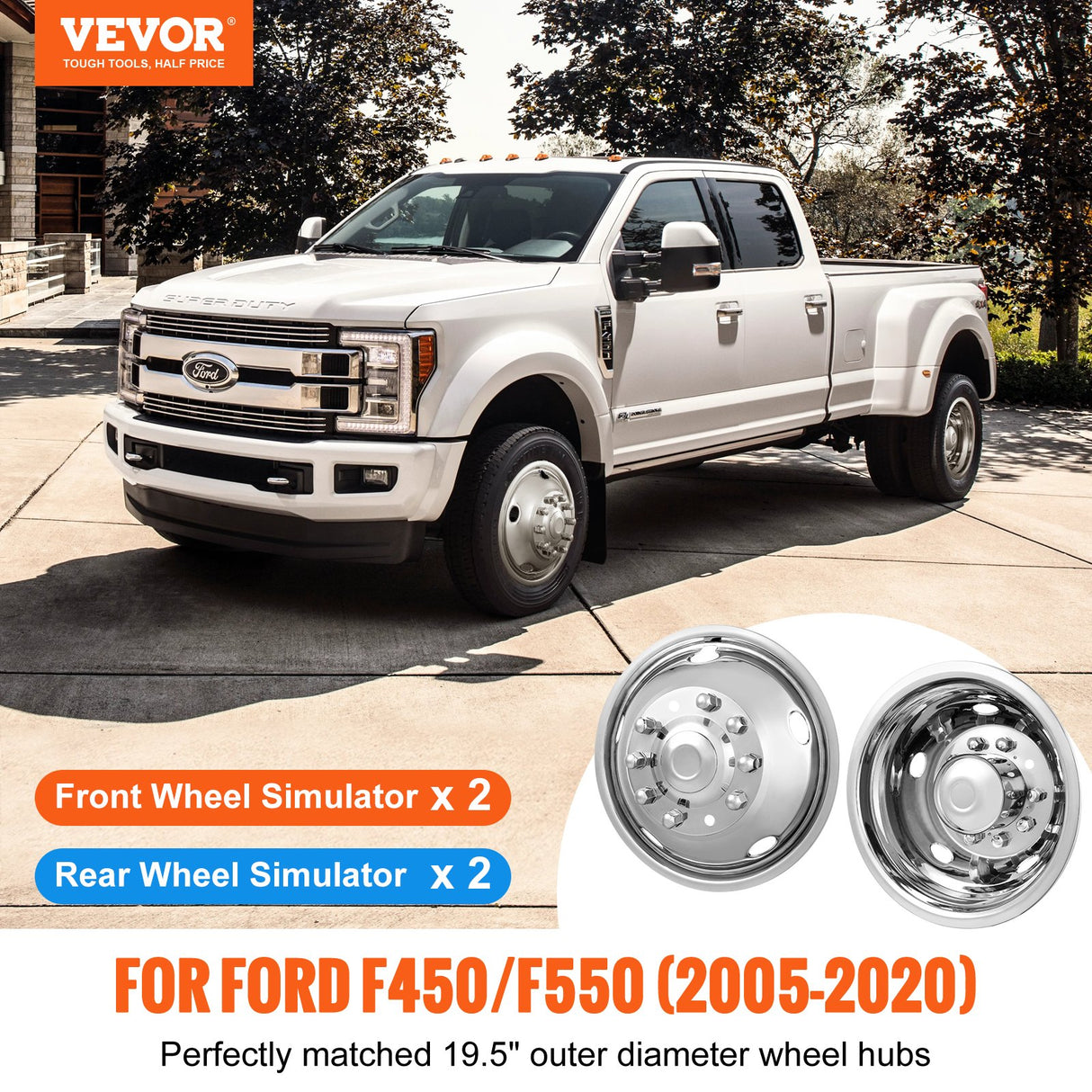 VEVOR 50cm 8 Lug Wheel Simulators, 304 Stainless Steel Wheel Simulator Kit with Mirror Polished Finish, 2 Front and 2 Rear Wheel Covers Fit for For