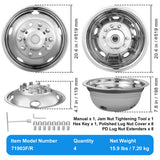 VEVOR 50cm 8 Lug Wheel Simulators, 304 Stainless Steel Wheel Simulator Kit with Mirror Polished Finish, 2 Front and 2 Rear Wheel Covers Fit for For