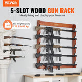 VEVOR Gun Rack, Wood Gun Rack Wall Mount, Gun Display Rack holds 5 Rifles, Shotguns, 132 lb Heavy Duty Wall Storage Display Rifle Rack with Soft