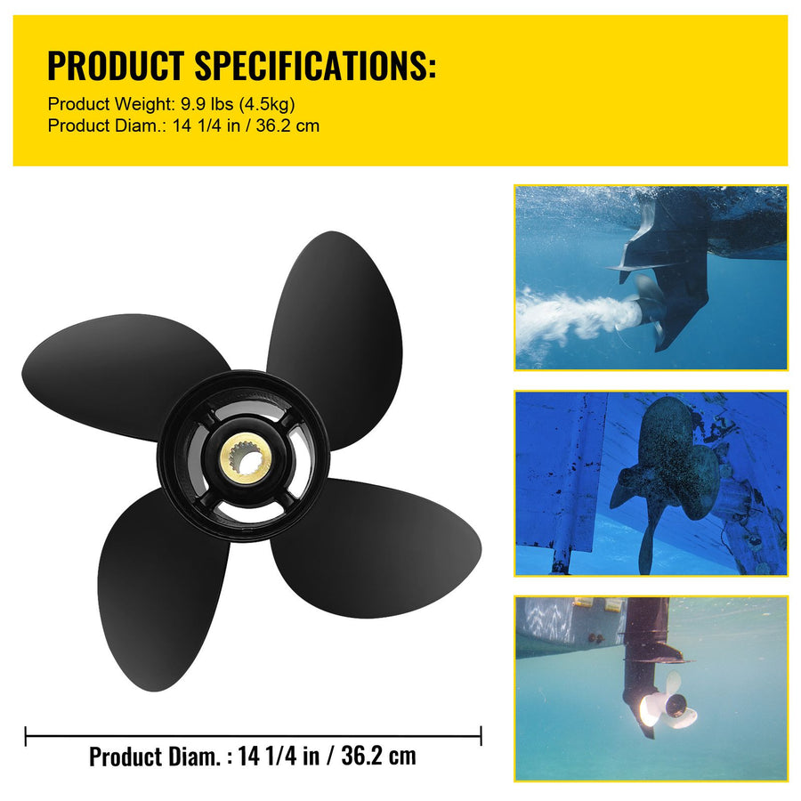 Outboard Propeller, Replace for OEM 3587522, 4-Blade 14 1/4\" x 19\" Pitch Aluminium Boat Propeller, Compatible with Volvo Penta SX Drive All Models, with 19 Tooth Splines, RH