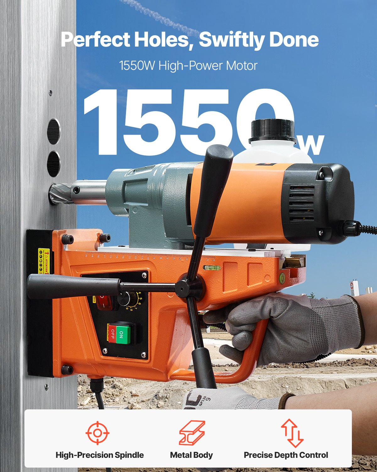 VEVOR Magnetic Drill, 1550W 1.57" Boring Diameter, 2922lbf/13000N Portable Electric Mag Drill Press with Variable Speed, 500 RPM Drilling Machine for any Surface Home Improvement Industry Railway