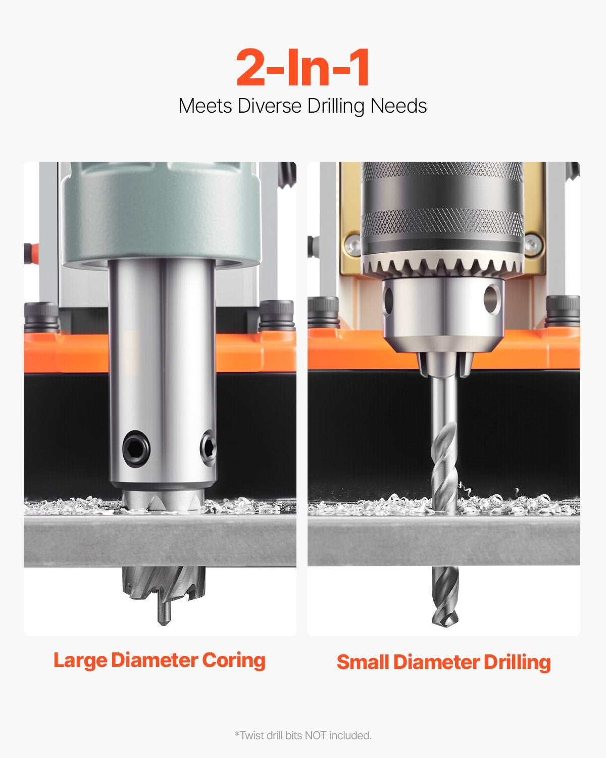 VEVOR Magnetic Drill, 1550W 1.57" Boring Diameter, 2922lbf/13000N Portable Electric Mag Drill Press with Variable Speed, 500 RPM Drilling Machine for any Surface Home Improvement Industry Railway