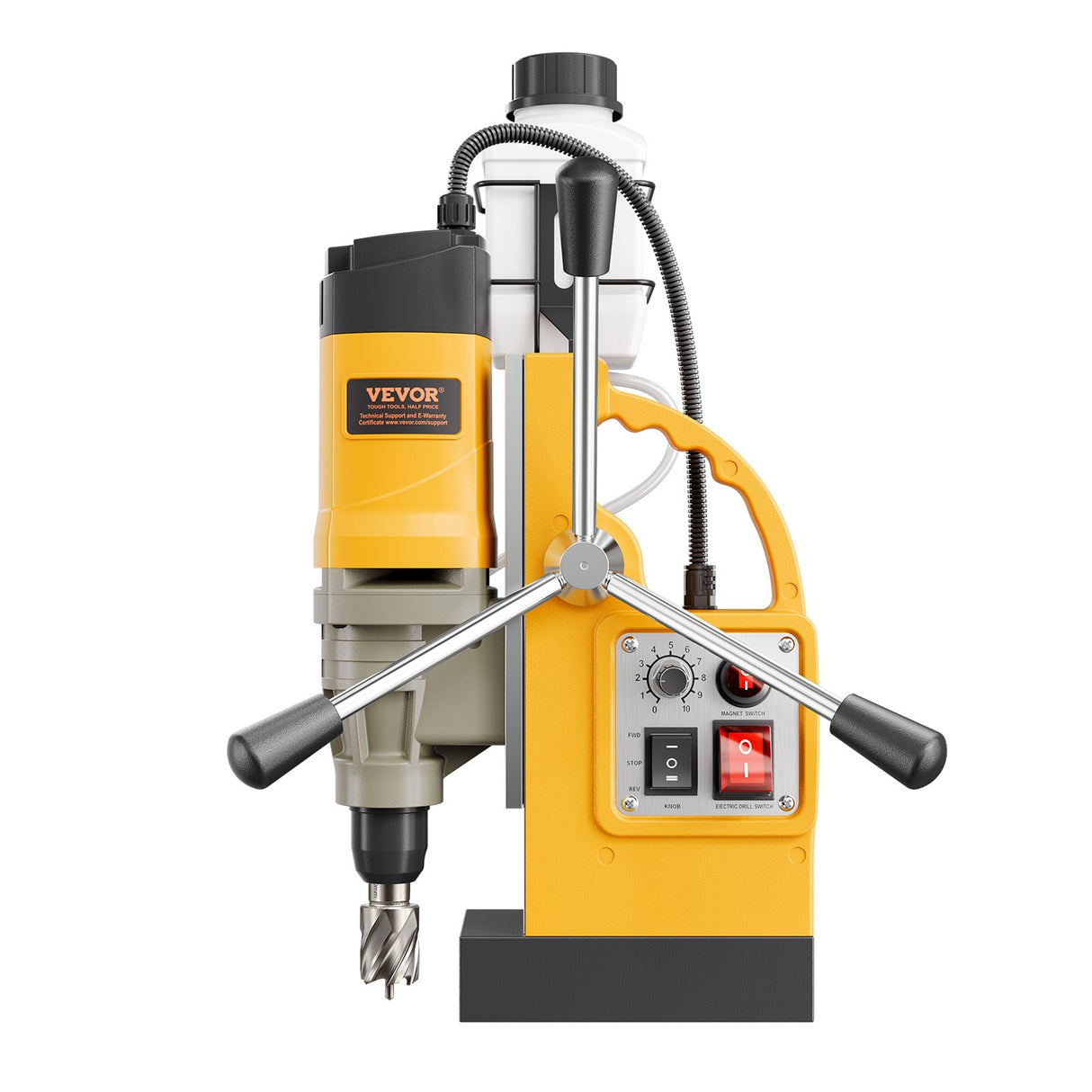 Magnetic Drill 1400W 2878 lbf Mag Drill Press 2 in Boring Diameter 6 Bits Yellow