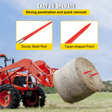 VEVOR Hay Spear 32" Bale Spear 1350 lbs Capacity, Bale Spike Quick Attach Square Hay Bale Spears 1.4" Wide, Red Coated Bale Forks, Bale Hay Spike with