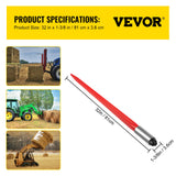 VEVOR Hay Spear 32" Bale Spear 1350 lbs Capacity, Bale Spike Quick Attach Square Hay Bale Spears 1.4" Wide, Red Coated Bale Forks, Bale Hay Spike with