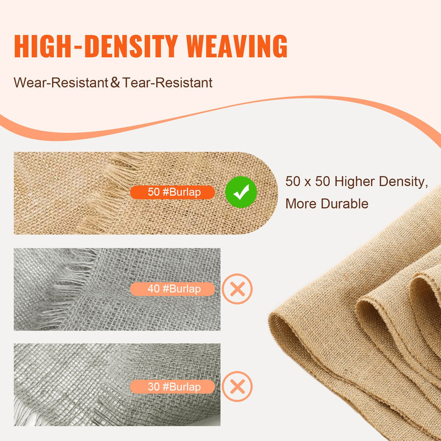 Burlap Fabric Roll, 355 mm x 45.7 m & 50 x 50 Density Wide Natural Burlap Fabric Rolls, Jute Fabric Burlap Tree Wrap Roll, for Decor, Crafts, Wedding, Gardening, Plant & Tree Winter Covering