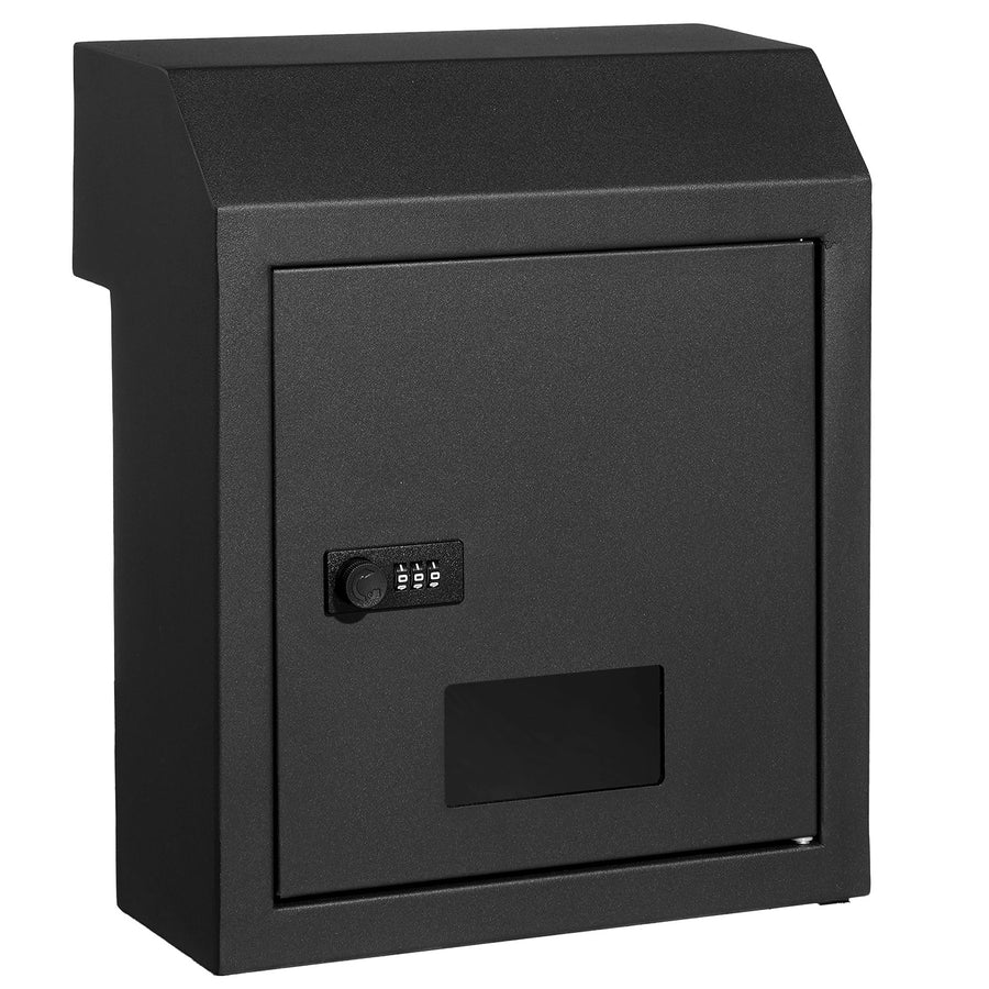 Through The Door Key Drop Box, Heavy Duty Steel Through the Door Mailbox with 12" Combination Lock, Mail Drop Box, Black