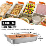 VEVOR 4 Pack Hotel Pan 3.7" Deep Steam Table Pan Full Size with Lid 20.8"L x 13"W Hotel Pan 22 Gauge Stainless Steel Anti Jam Steam Table Pan