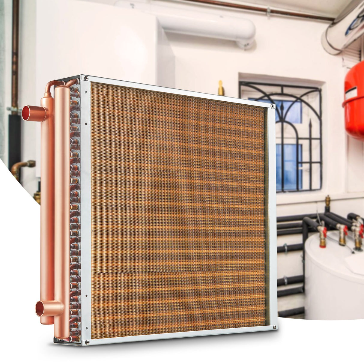 VEVOR 20"x 20" Heat Exchanger Water to Air 3-Row 3/8" Copper Ports 242 Fins