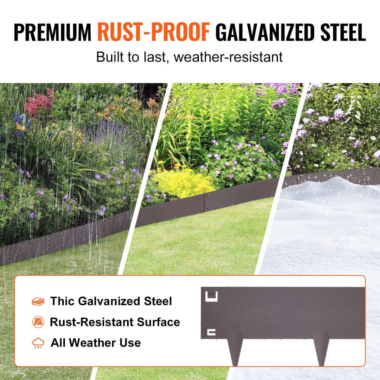 VEVOR Steel Landscape Edging, 5-pack Steel Garden Edging Borders, 39" L x 5" H Strips, Hammer-in Edging Border, Bendable Metal Landscape Edging for