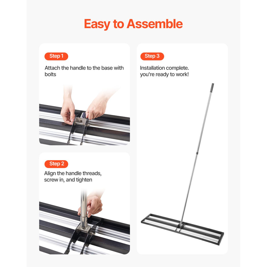 254 x 1219 mm Lawn Leveling Rake with 2130 mm Adjustable Handle for Yard Garden