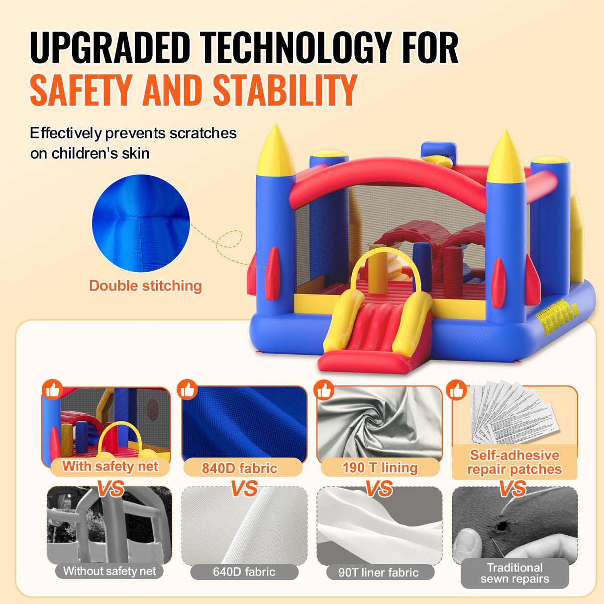 VEVOR Inflatable Bounce House, Outdoor High Quality Playhouse Trampoline, Jumping Bouncer with Blower, Slide, and Storage Bag, Family Backyard Bouncy
