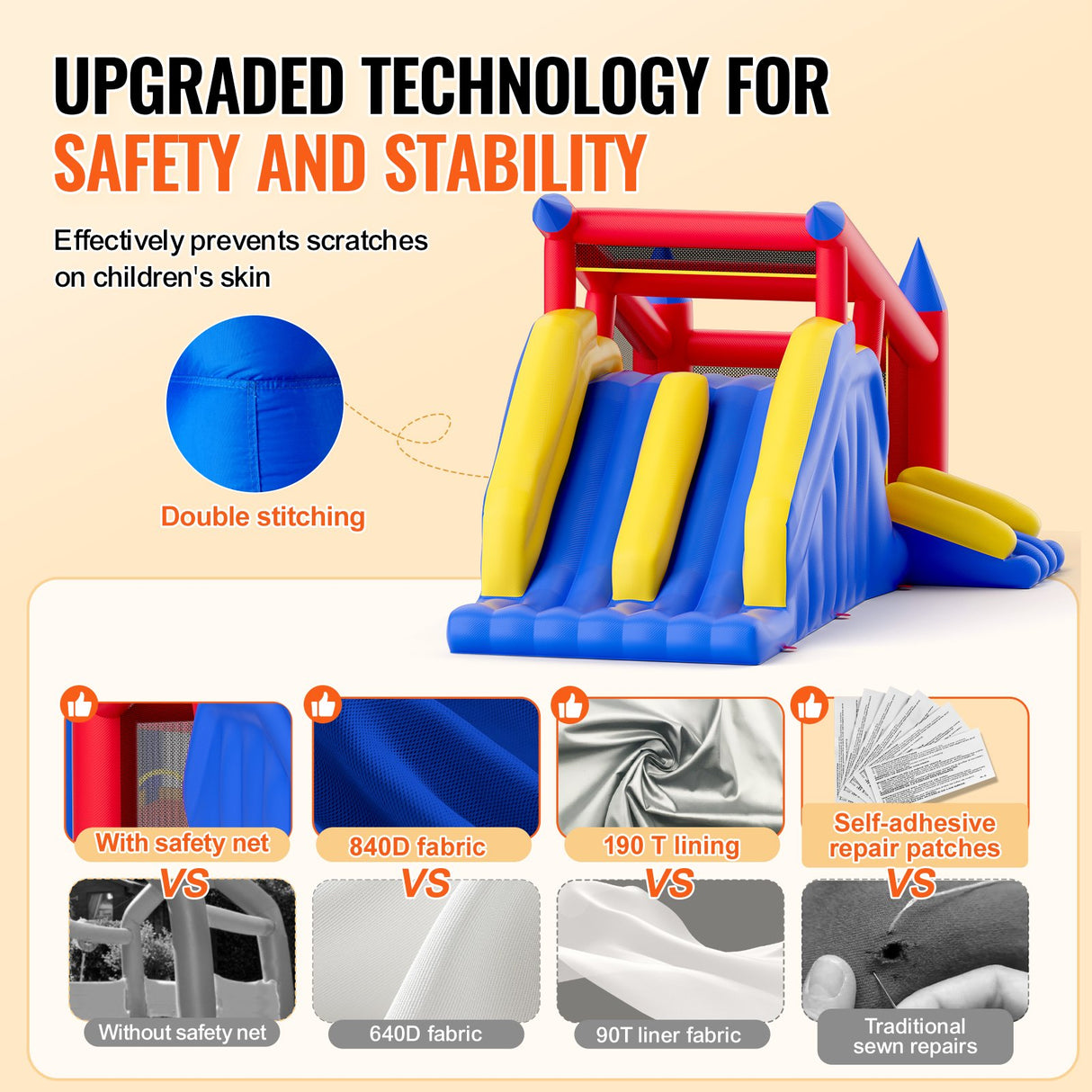 VEVOR Inflatable Bounce House, Outdoor High Quality Playhouse Trampoline, Jumping Bouncer with Blower, Slide, and Storage Bag, Family Backyard Bouncy
