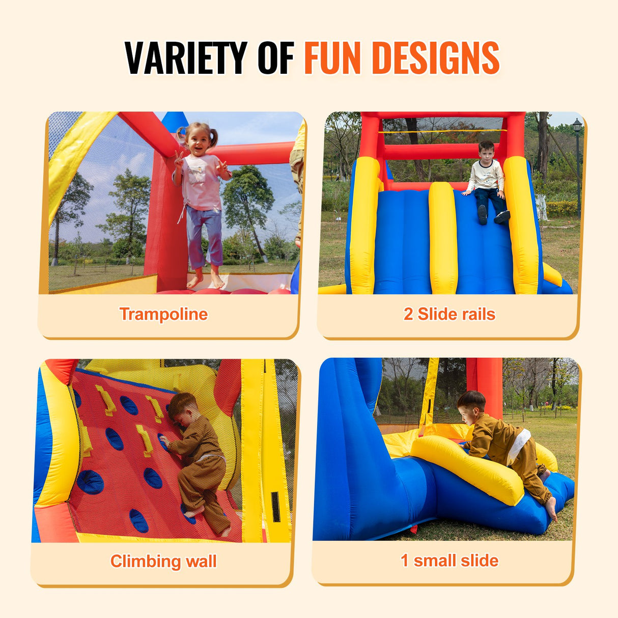 VEVOR Inflatable Bounce House, Outdoor High Quality Playhouse Trampoline, Jumping Bouncer with Blower, Slide, and Storage Bag, Family Backyard Bouncy