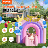 VEVOR Inflatable Bounce House, Indoor Outdoor Playhouse Trampoline, Kid Jumping Bouncer with Blower, Slide, Storage Bag, Family Backyard Bouncy Castle, for Girls Boys Ages 3_8 Years, 2.8x2.3x2.3m - Front View