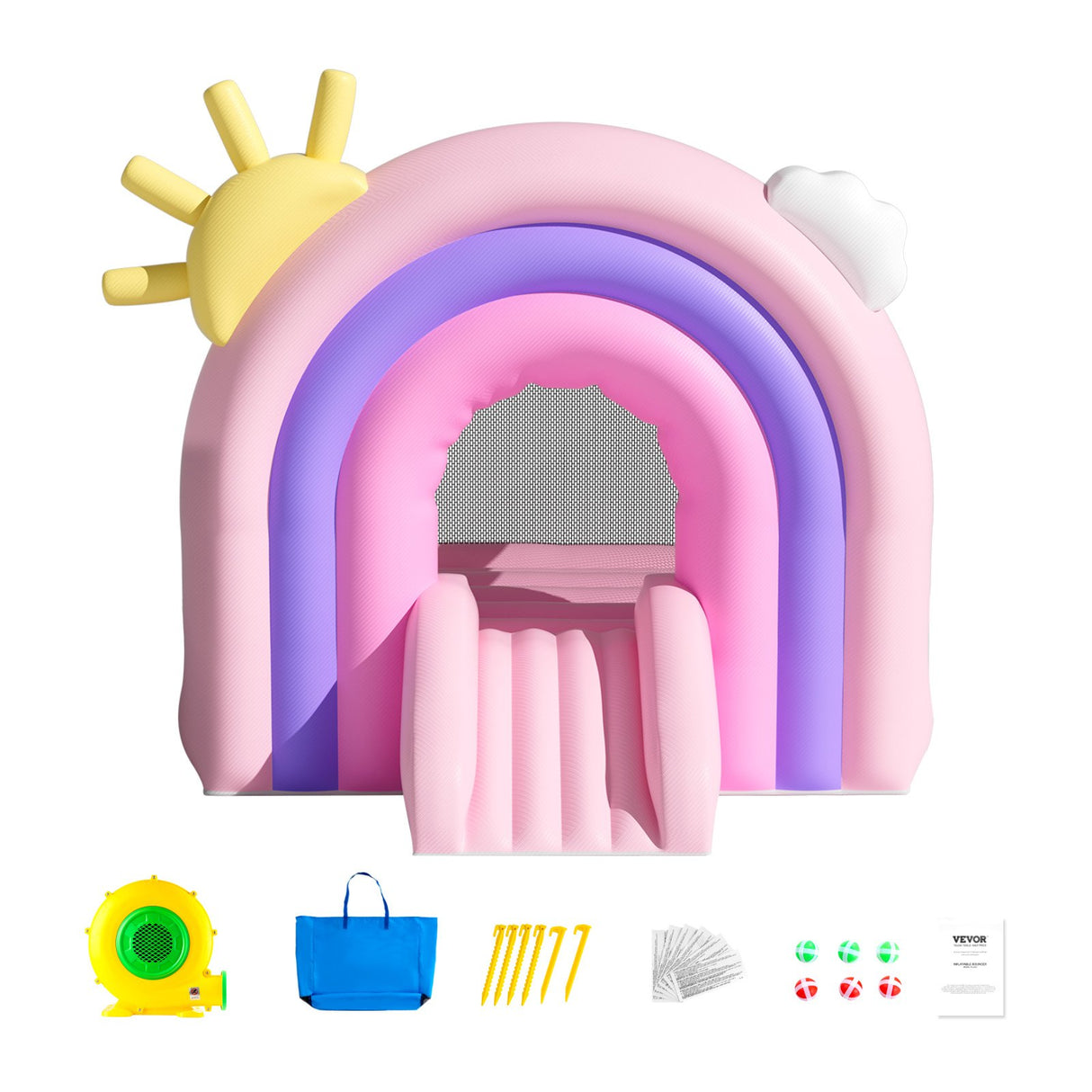 VEVOR Inflatable Bounce House, Indoor Outdoor Playhouse Trampoline, Kid Jumping Bouncer with Blower, Slide, Storage Bag, Family Backyard Bouncy Castle