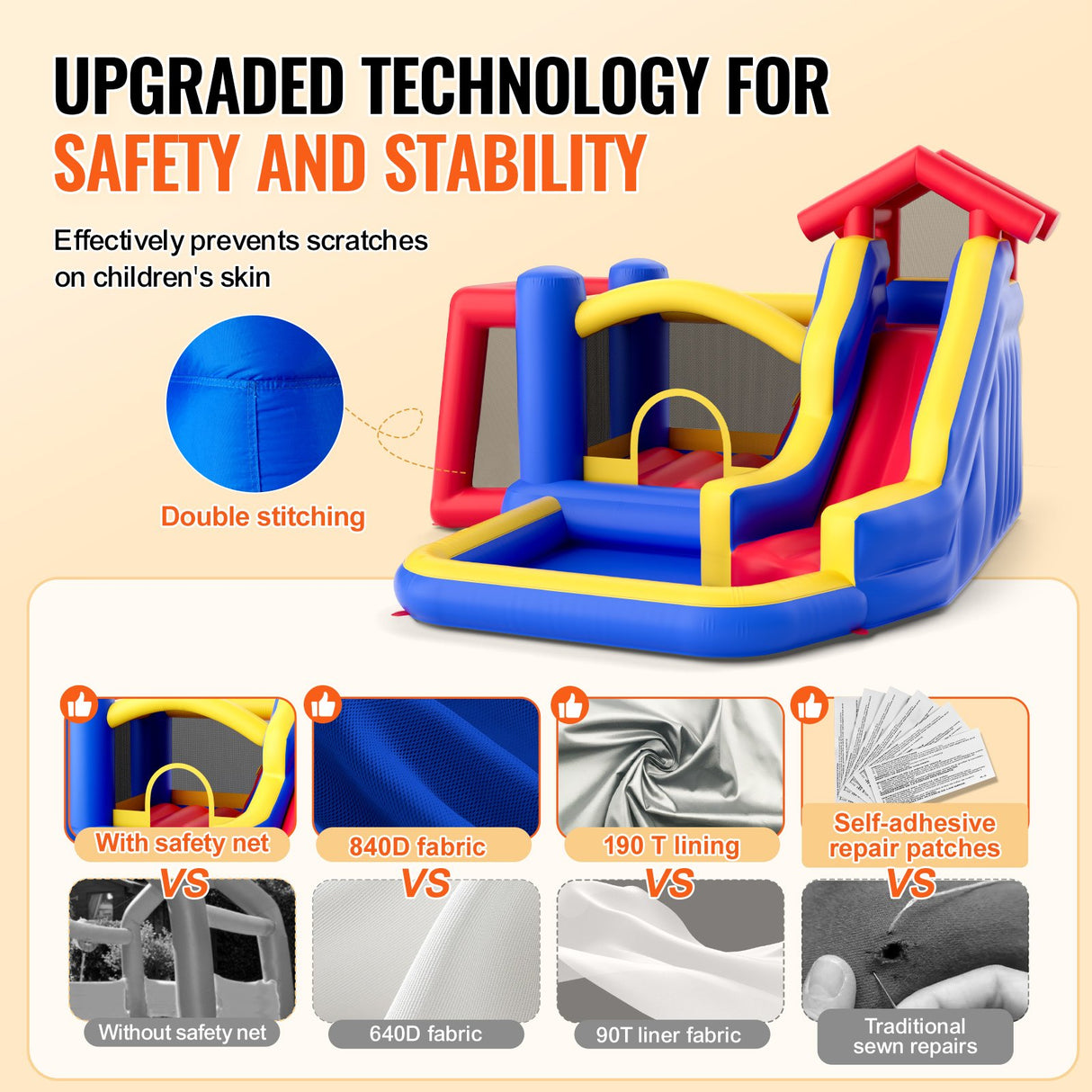 VEVOR Inflatable Bounce House, Outdoor High Quality Playhouse Trampoline, Jumping Bouncer with Blower, Slide, and Storage Bag, Family Backyard Bouncy