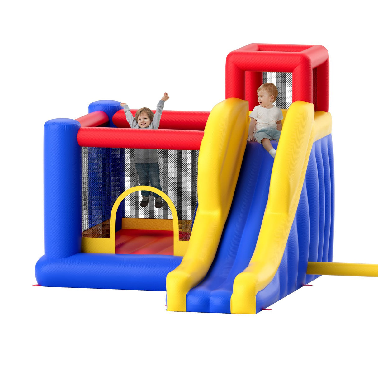 VEVOR Inflatable Bounce House, Outdoor High Quality Playhouse Trampoline, Jumping Bouncer with Blower, Slide, and Storage Bag, Family Backyard Bouncy Castle, for Kid Ages 3_8 Years, 3.4x2.6x2.3m