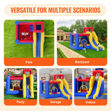 VEVOR Inflatable Bounce House, Outdoor High Quality Playhouse Trampoline, Jumping Bouncer with Blower, Slide, and Storage Bag, Family Backyard Bouncy Castle, for Kid Ages 3_8 Years, 3.4x2.6x2.3m - Rear View