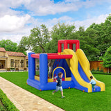VEVOR Inflatable Bounce House, Outdoor High Quality Playhouse Trampoline, Jumping Bouncer with Blower, Slide, and Storage Bag, Family Backyard Bouncy Castle, for Kid Ages 3_8 Years, 3.4x2.6x2.3m - Low Angle