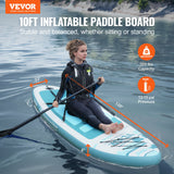 VEVOR Inflatable Stand Up Paddle Board, 152 mm SUP Paddleboard with Removable Kayak Seat, Board Accessories, Pump, Paddle, Fin, Backpack, Ankle Leash, and Repair Kit, for Youth & Adults - Front View