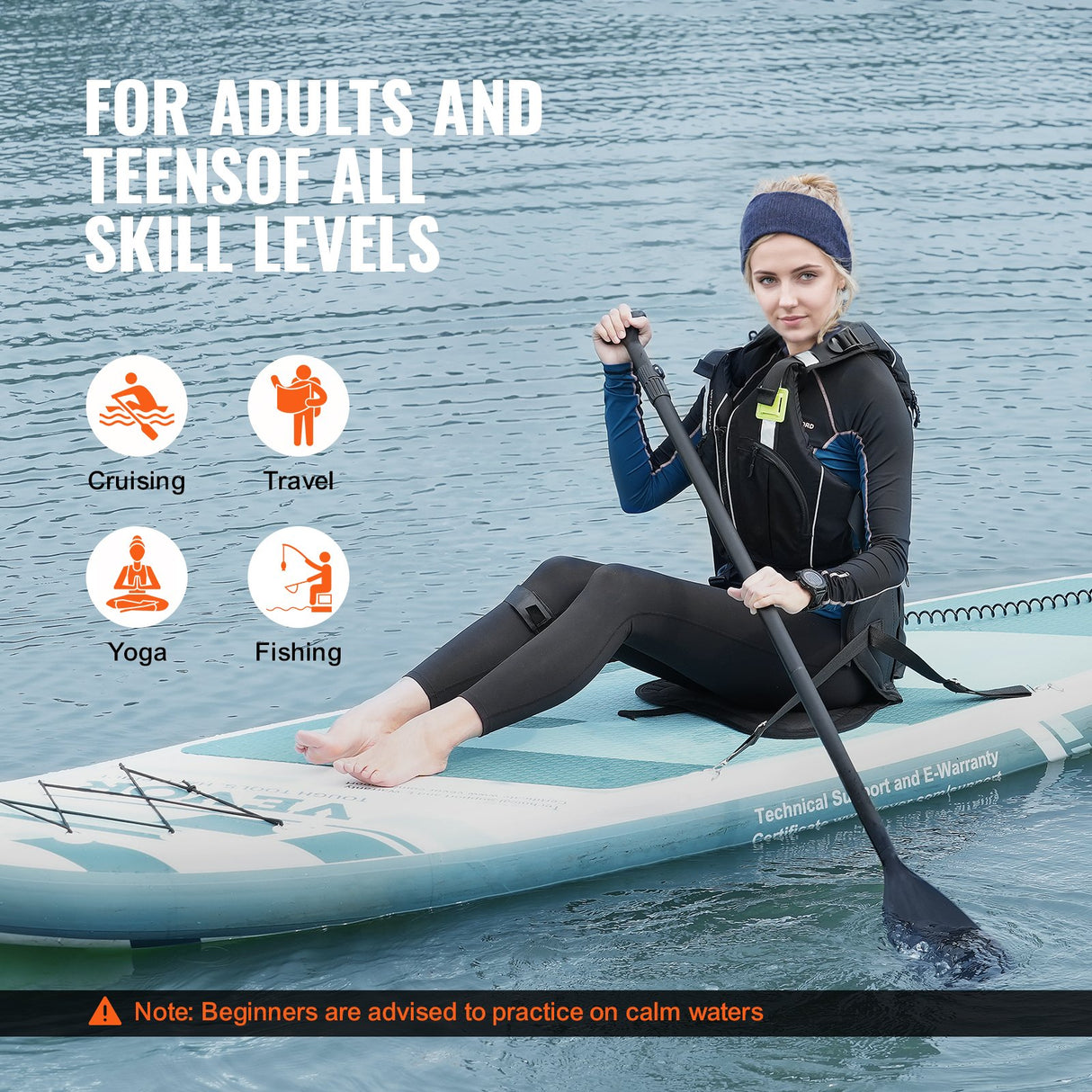 Inflatable Stand Up Paddle Board, 152 mm SUP Paddleboard with Removable Kayak Seat, Board Accessories, Pump, Paddle, Fin, Backpack, Ankle Leash, and Repair Kit, for Youth & Adults