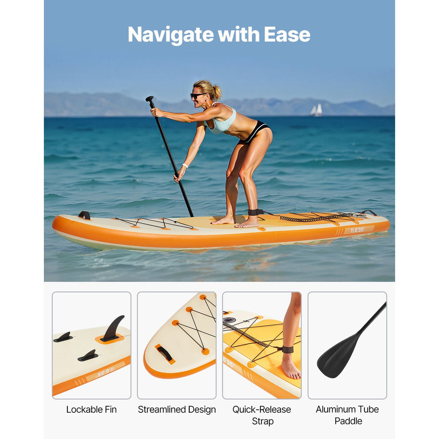 Inflatable Stand Up Paddle Board, 3.53m x 89cm x 15cm Wide Ultra-Light SUP Paddleboard, All Accessories Included, Pump, Paddle, Fin, Backpack, Ankle Leash, Strap, Non-slip Deck for Youth, Adults