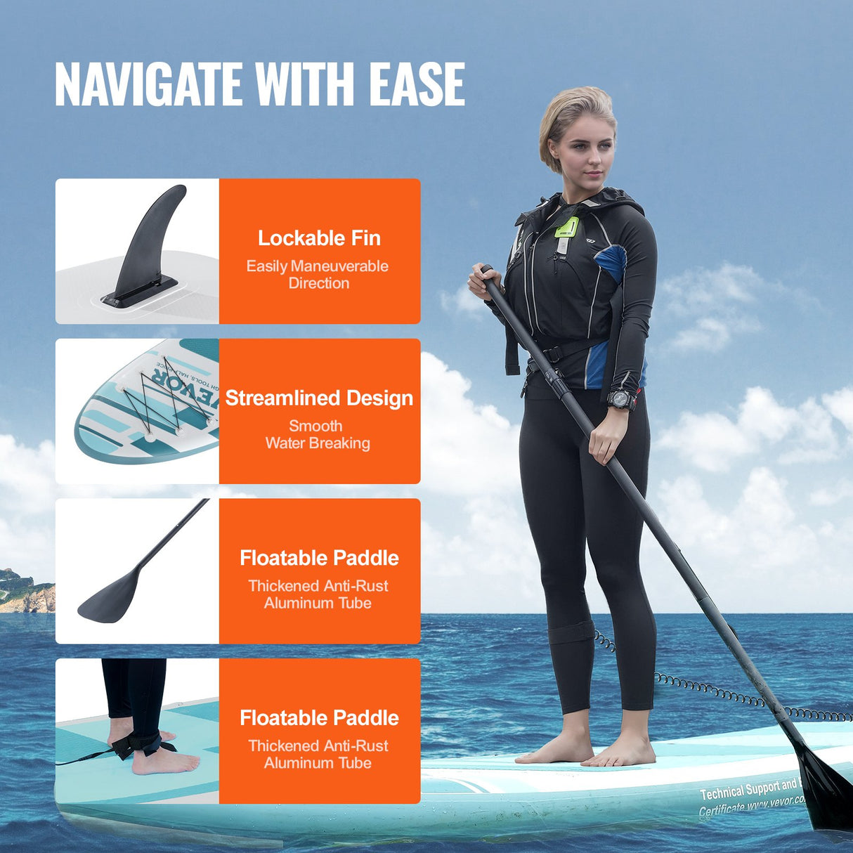 VEVOR Inflatable Stand Up Paddle Board, 3230 x 838 x 152 mm SUP Paddleboard, with Board Accessories, Pump, Paddle, Fin, Phone Bag, Backpack, Ankle
