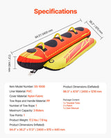 VEVOR Towable Tubes for Boating 1-3 Riders Inflatable Boat Tubes Towables 510lbs - Rear View