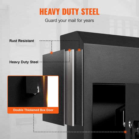 Through The Door Key Drop Box, Heavy Duty Steel Through the Door Mailbox with 1.8" 12" Key Lock, 12x6x16", image 4