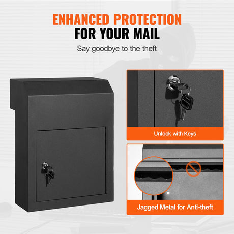 Through The Door Key Drop Box, Heavy Duty Steel Through the Door Mailbox with 1.8" 12" Key Lock, 12x6x16", image 5