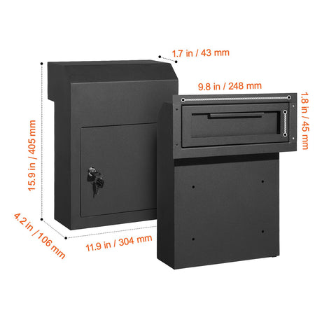Through The Door Key Drop Box, Heavy Duty Steel Through the Door Mailbox with 1.8" 12" Key Lock, 12x6x16", image 8