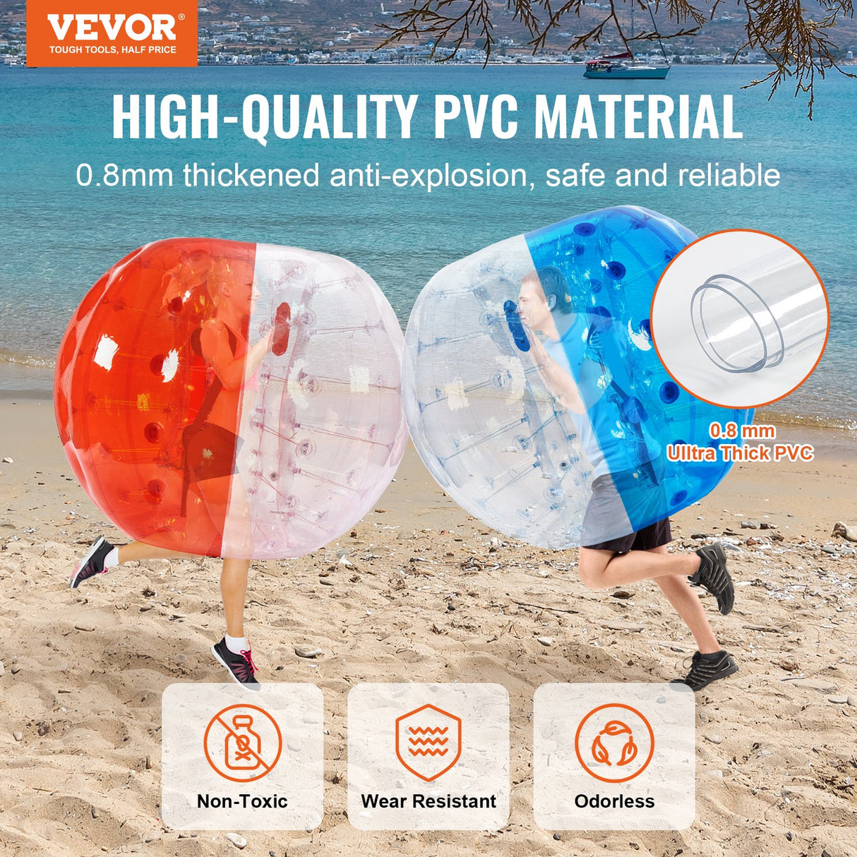 VEVOR Inflatable Bumper Balls 2-Pack, 5FT/1.5M Body Sumo Zorb Balls for Teen & Adult, 0.8mm Thick PVC Human Hamster Bubble Balls for Outdoor Team