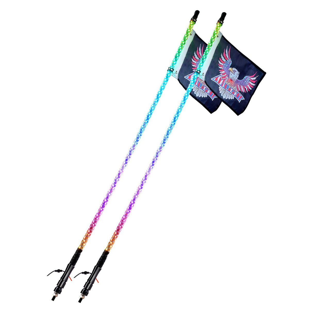 VEVOR 2 PCS 4 FT Whip Light, APP & RF Remote Control Led Whip Light, Waterproof 360° Spiral RGB Chasing Lighted Whips with 4 Flags, for UTVs, ATVs, Motorcycles, RZR, Can-am, Trucks, Off-road, Go-karts