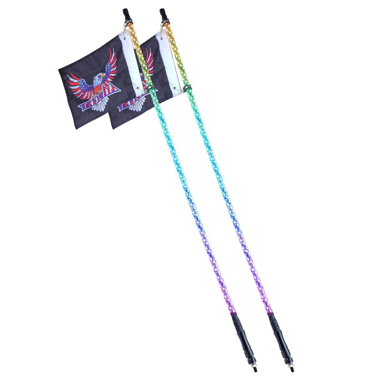 VEVOR 2 PCS 5 FT Whip Light, APP & RF Remote Control Led Whip Light, Waterproof Spiral RGB Chasing Lighted Whips with 4 Flags, for UTVs, ATVs,
